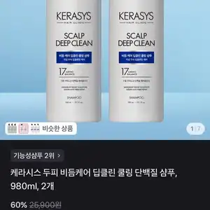 케라시스 두피 비듬케어 딥클린 쿨링 단백질 샴푸, 980ml, 2개