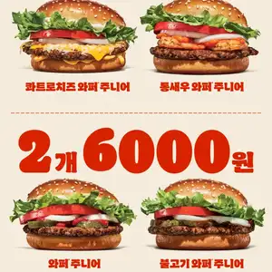 버거킹 와퍼주니어 2개 6천원통새우와퍼주니어 2개 7천원81223
