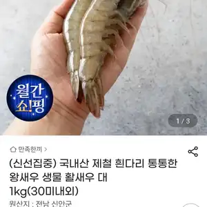 국내산 제철 흰다리 생물 활새우 대 1kg (30미내외) (22,680원/무료)