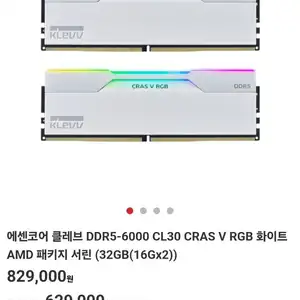 에센코어 클레브 DDR5-6000 CL30 CRAS V RGB 화이트  서린 (32GB(16Gx2))