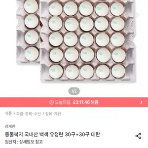 동물복지 국내산 백색 유정란 30구+30구 대란