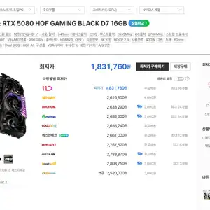 갤럭시 GALAX 지포스 RTX 5080 HOF GAMING BLACK D7