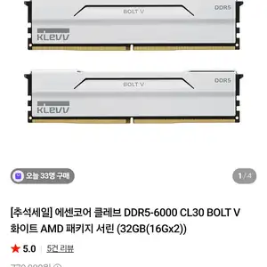 에센코어 클레브 DDR5-6000 CL30 BOLT V 화이트 AMD 패키지 서린 (32GB(16Gx2))