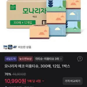 모나리자 에코 미용티슈, 300매, 12입, 1박스