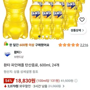 환타 파인애플 탄산음료, 600ml, 24개