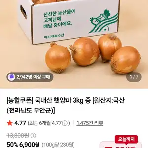 [네이버] 국내산 햇 양파 3kg 대(상)