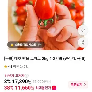 (농할) 대추 방울토마토 2kg (1~2번과)