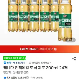 캐나다 진저에일 토닉 제로 300ml 24개