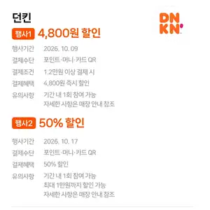 던킨도너츠 네이버페이로 12000원 결제시 4800원 할인 외 109