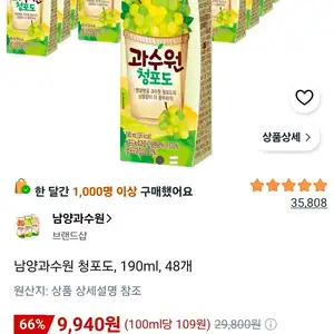 남1양과수원 청포도, 190ml, 48개