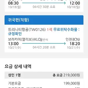 인천-보라카이 트리니티항공 왕복