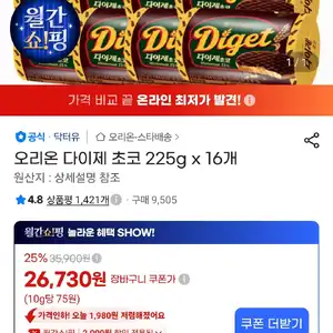 삼) 오리온 다이제 초코 225g x 16개