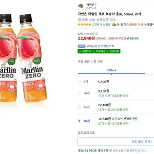 [쿠팡] 자연은 더말린 제로 복숭아 500ml 20개 (12,840원 / 무배)